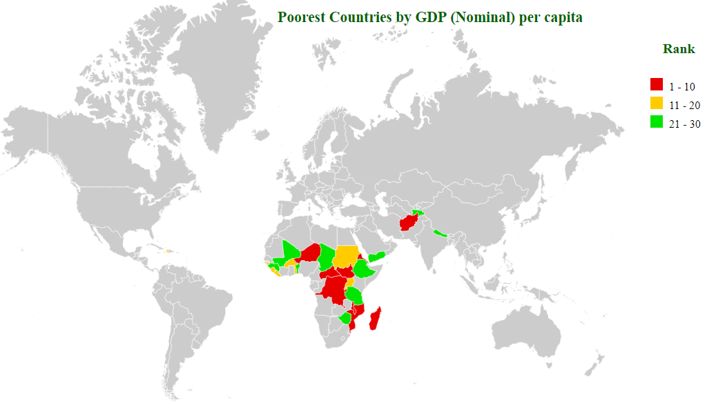poorest countries by gdp (nominal) per capita map