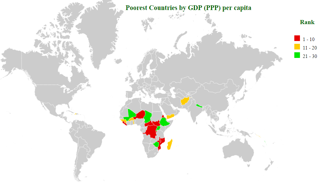 poorest countries by gdp (ppp) per capita map