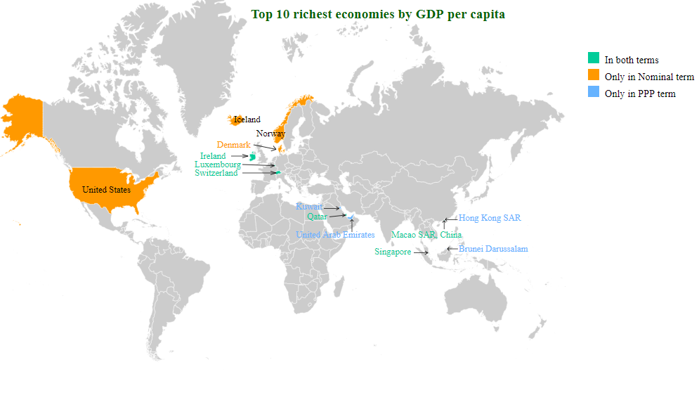 top ten richest economies map